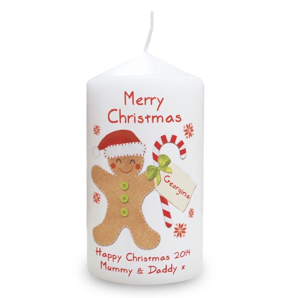 Personalised Felt Stitch Gingerbread Man Pillar Candle £8.99